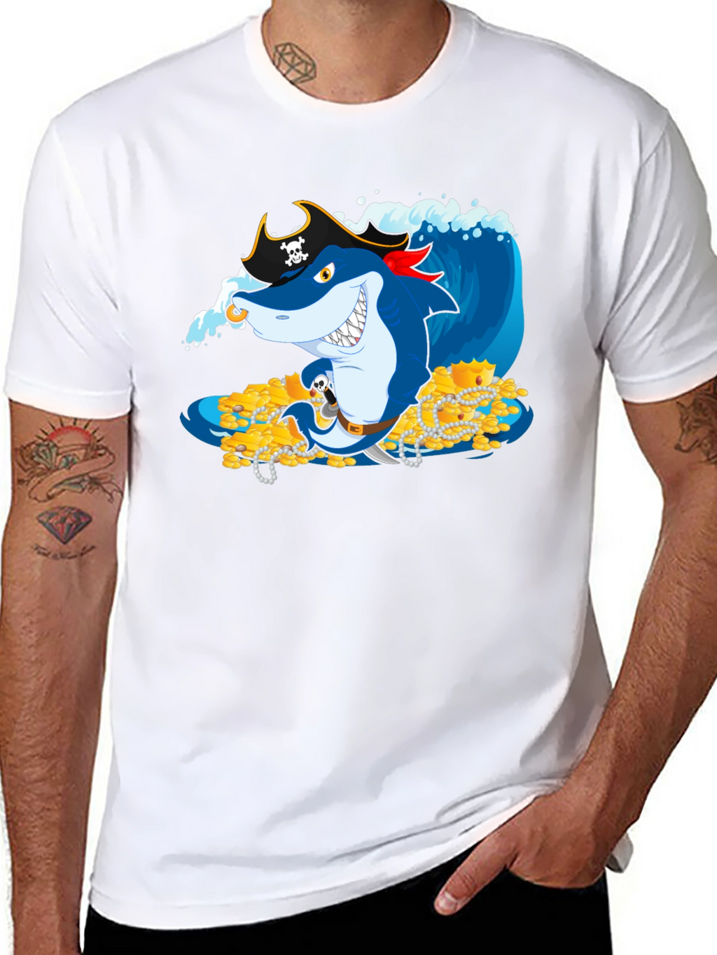 Pirate Shark Treasure T-Shirt - Novelty Graphic Tee