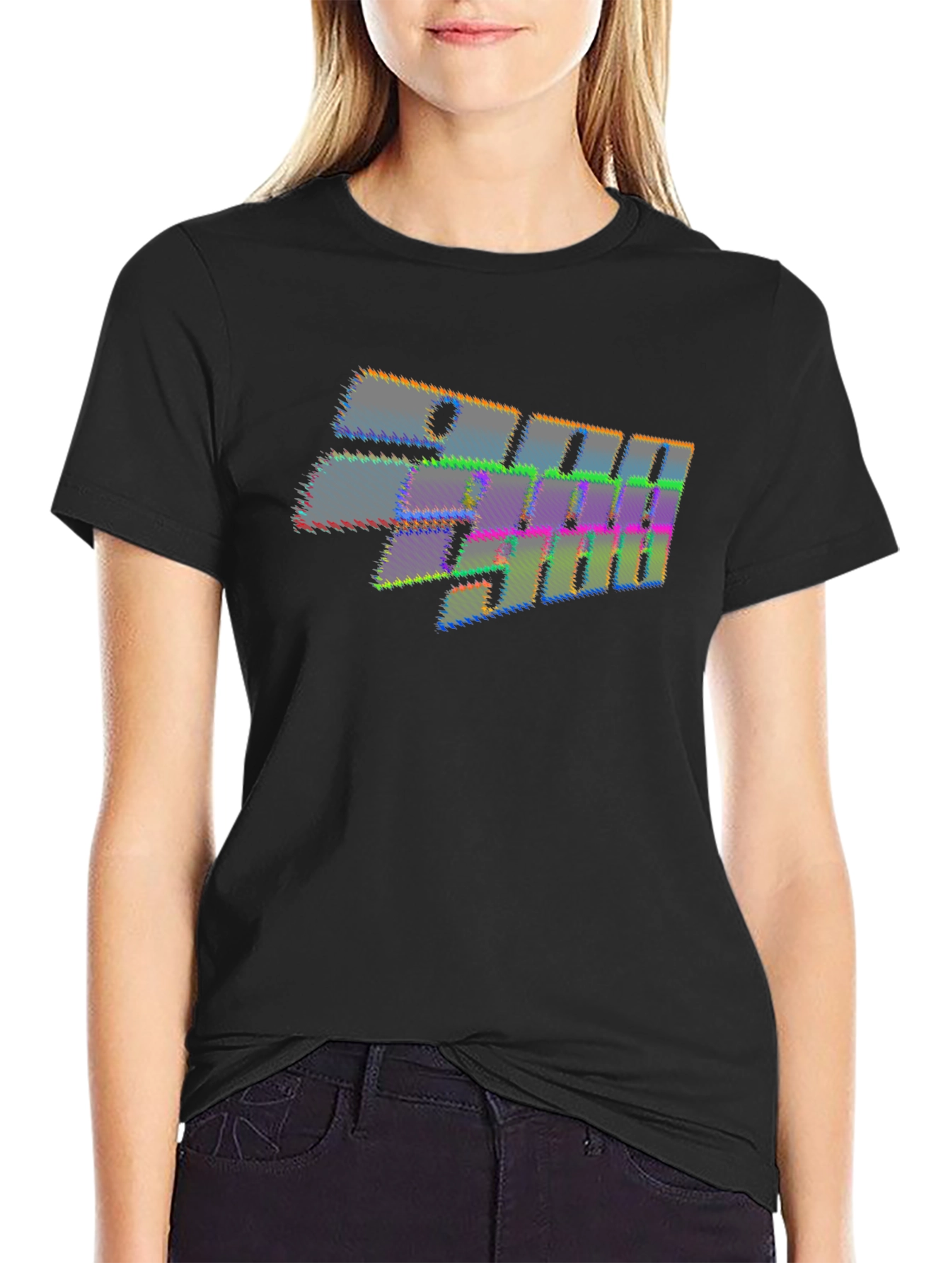 Retro Glitch Graphic T-Shirt - Black