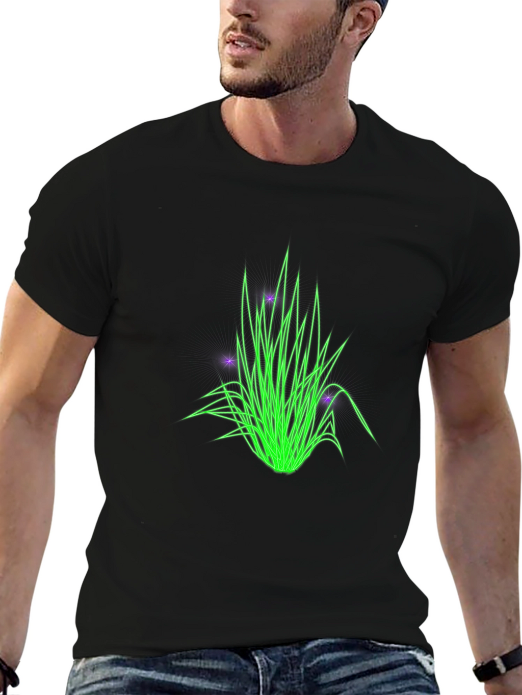 Neon Grass Graphic Tee - Stylish Black T-Shirt