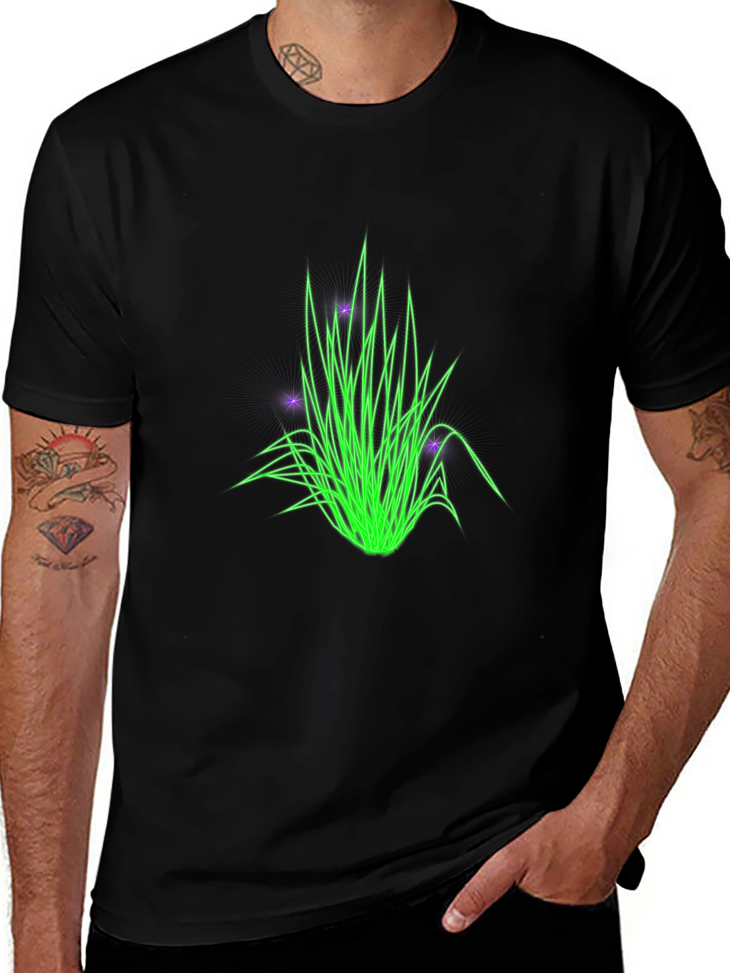 Neon Grass Graphic Tee - Stylish Black T-Shirt