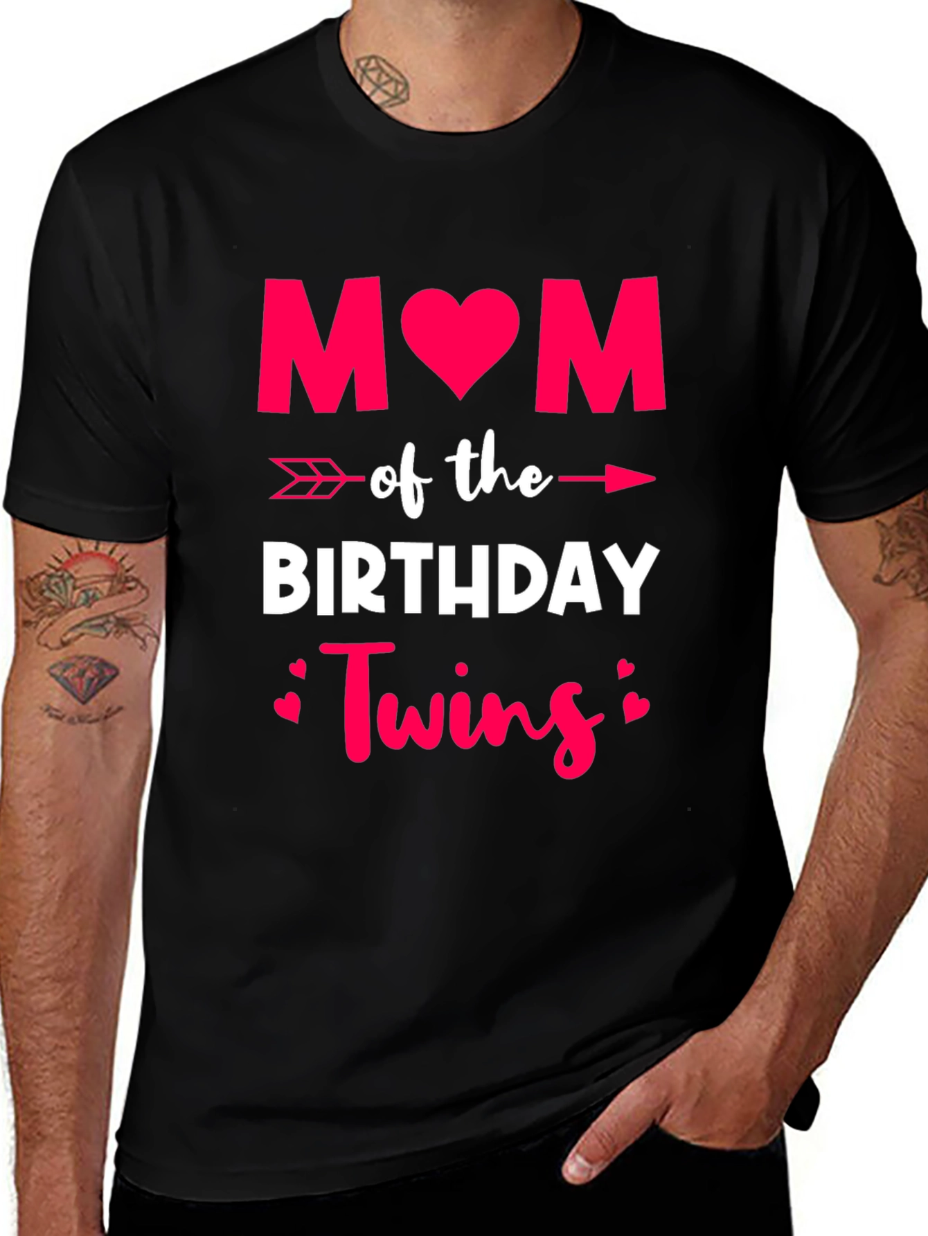 Mom of Birthday Twins T-Shirt - Black