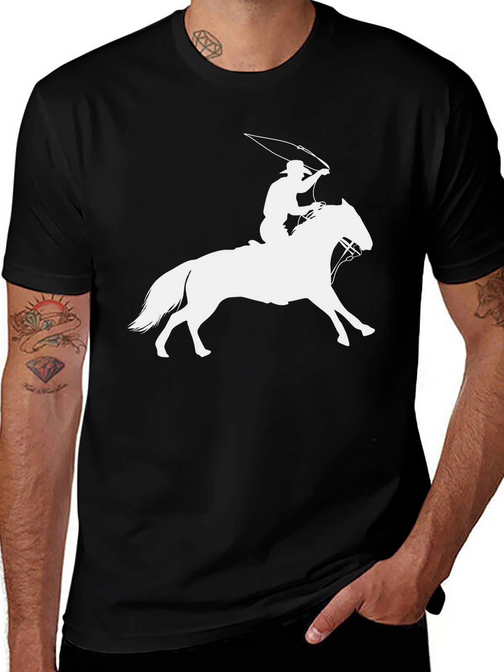 Cowboy Lasso Horse Black T-Shirt