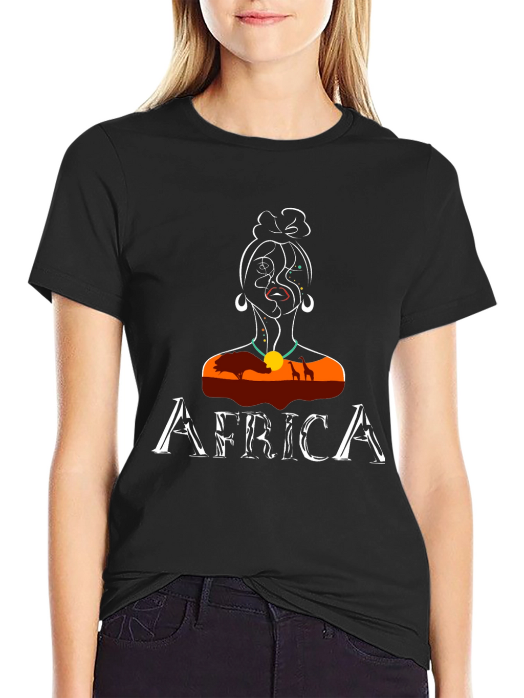 Africa T-Shirt Unique Woman Design Black Tee