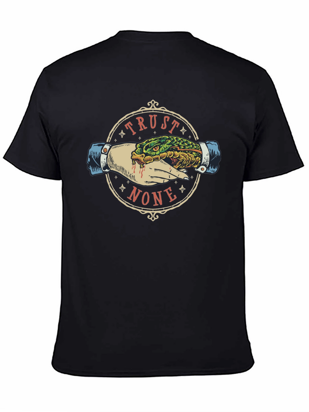 Trust None Graphic Tee - Snake Handshake Design