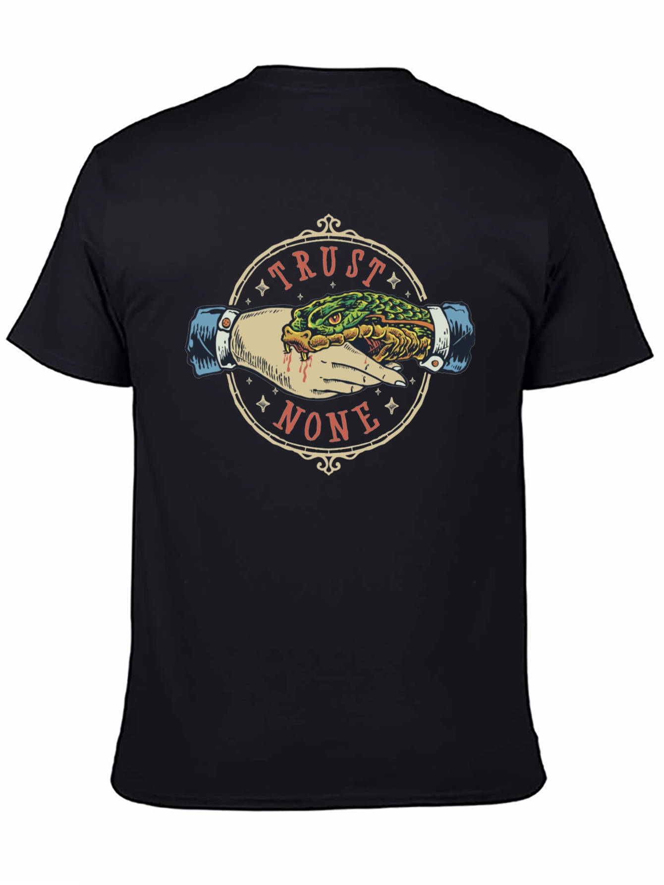 Trust None Graphic Tee - Snake Handshake Design