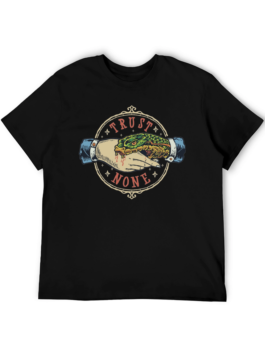 Trust None Graphic Tee - Snake Handshake Design
