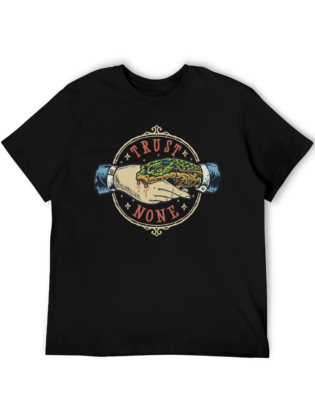Trust None Graphic Tee - Snake Handshake Design