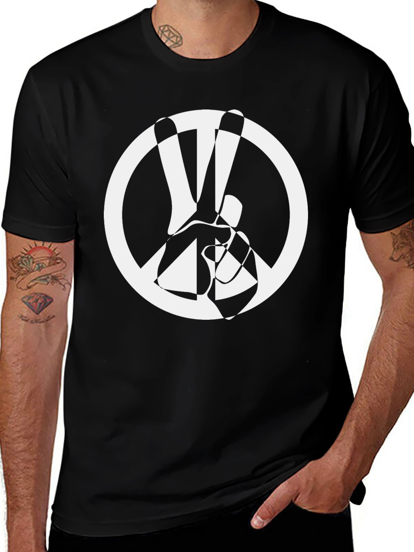 Peace Symbol Graphic Tee - Black Cotton T-Shirt