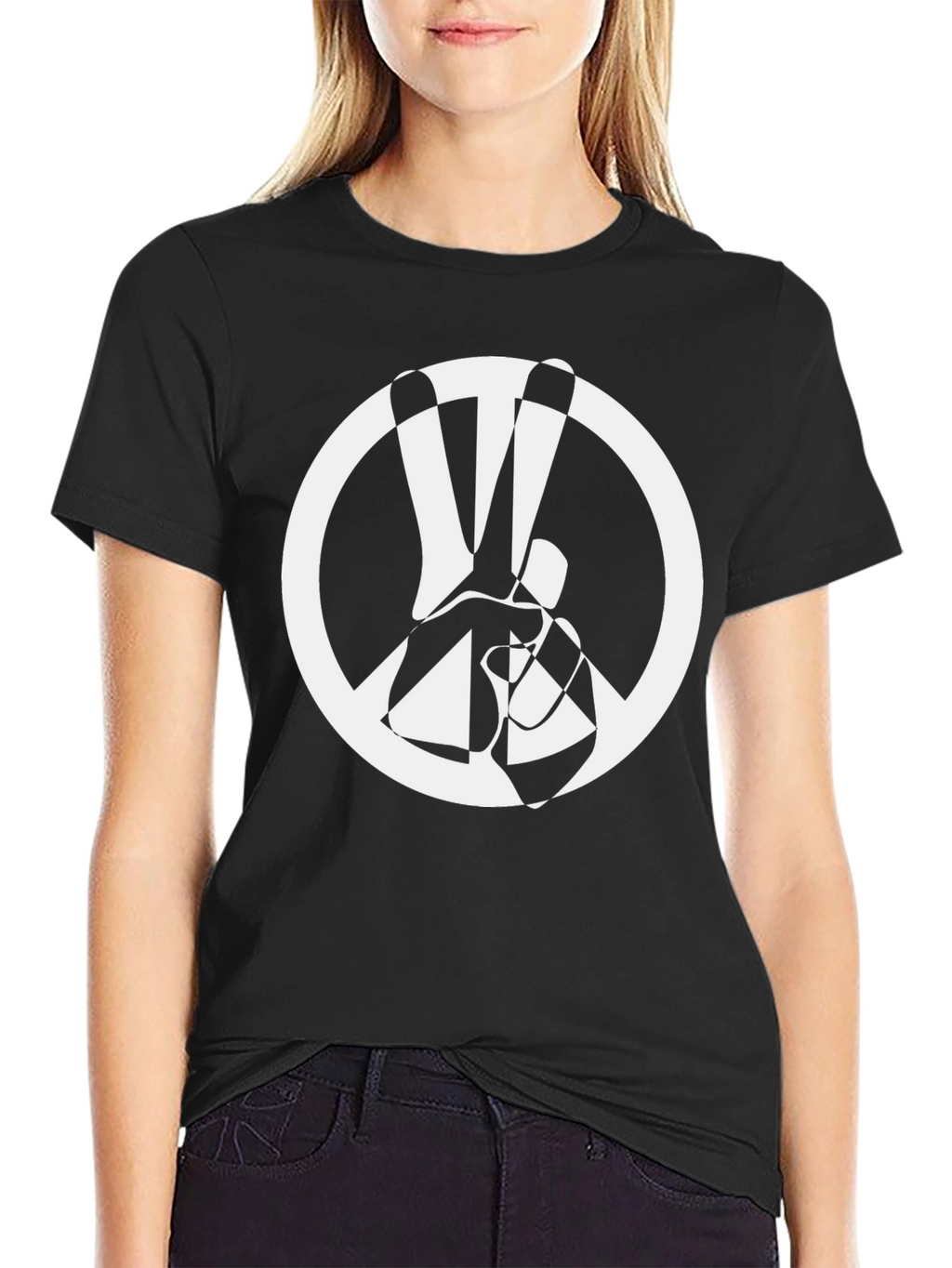 Peace Symbol Graphic Tee - Black Cotton T-Shirt