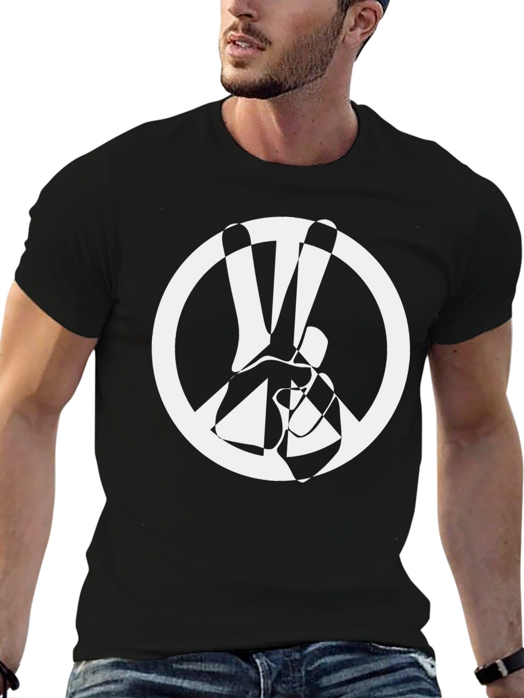 Peace Symbol Graphic Tee - Black Cotton T-Shirt