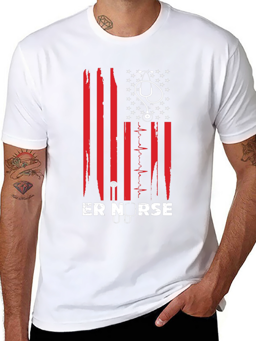 ER Nurse American Flag Graphic T-Shirt