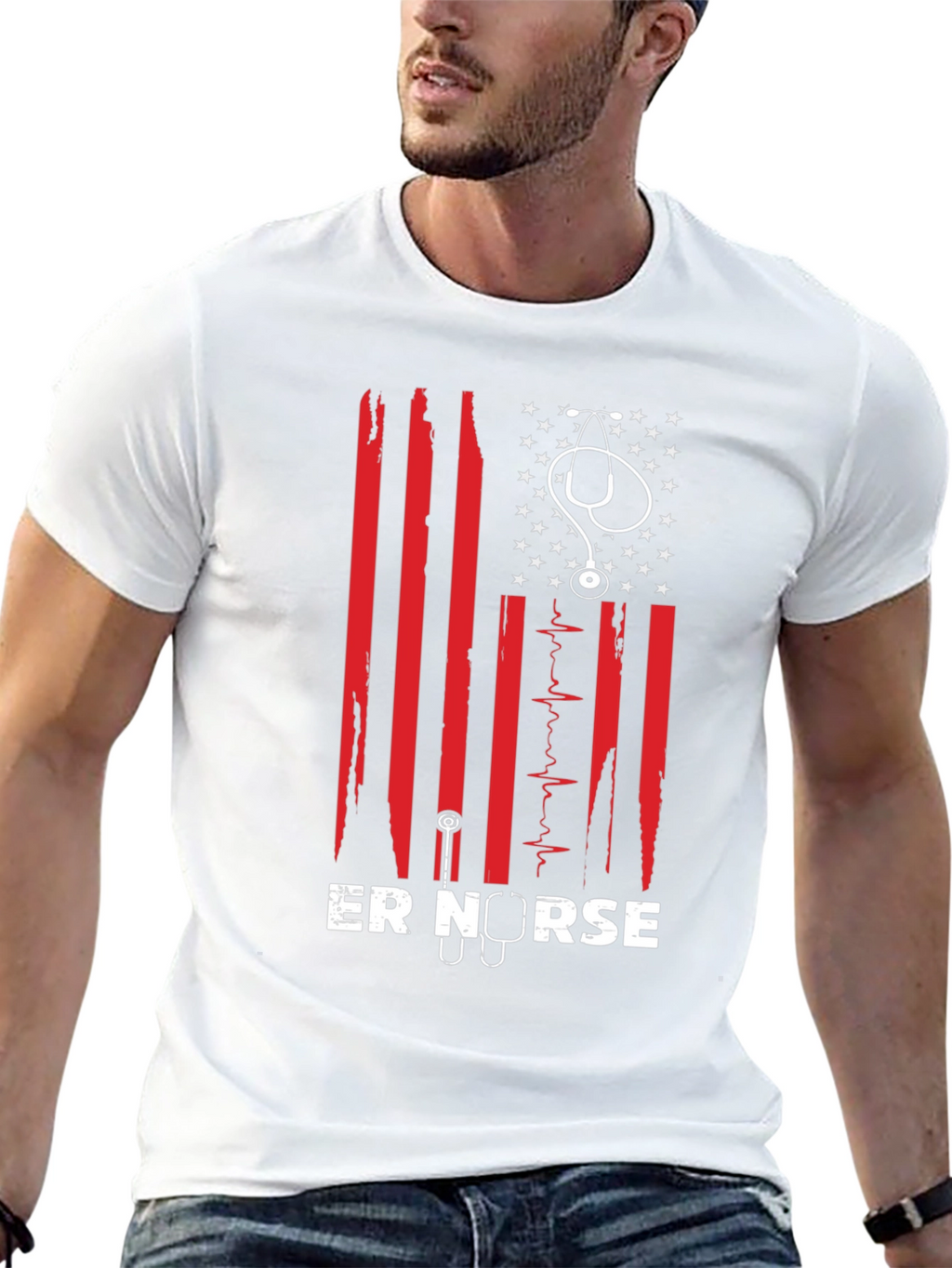 ER Nurse American Flag Graphic T-Shirt