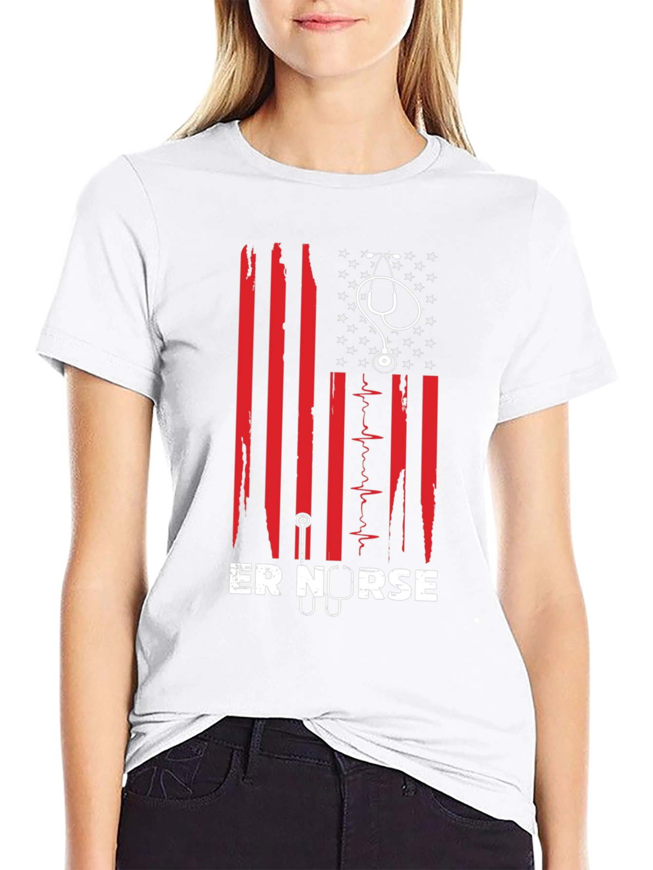 ER Nurse American Flag Graphic T-Shirt