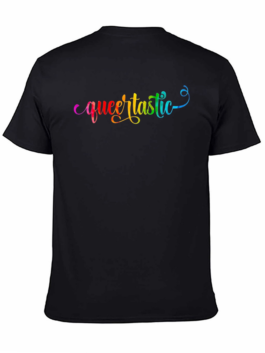 Queertastic Black T-Shirt - Pride Rainbow Text