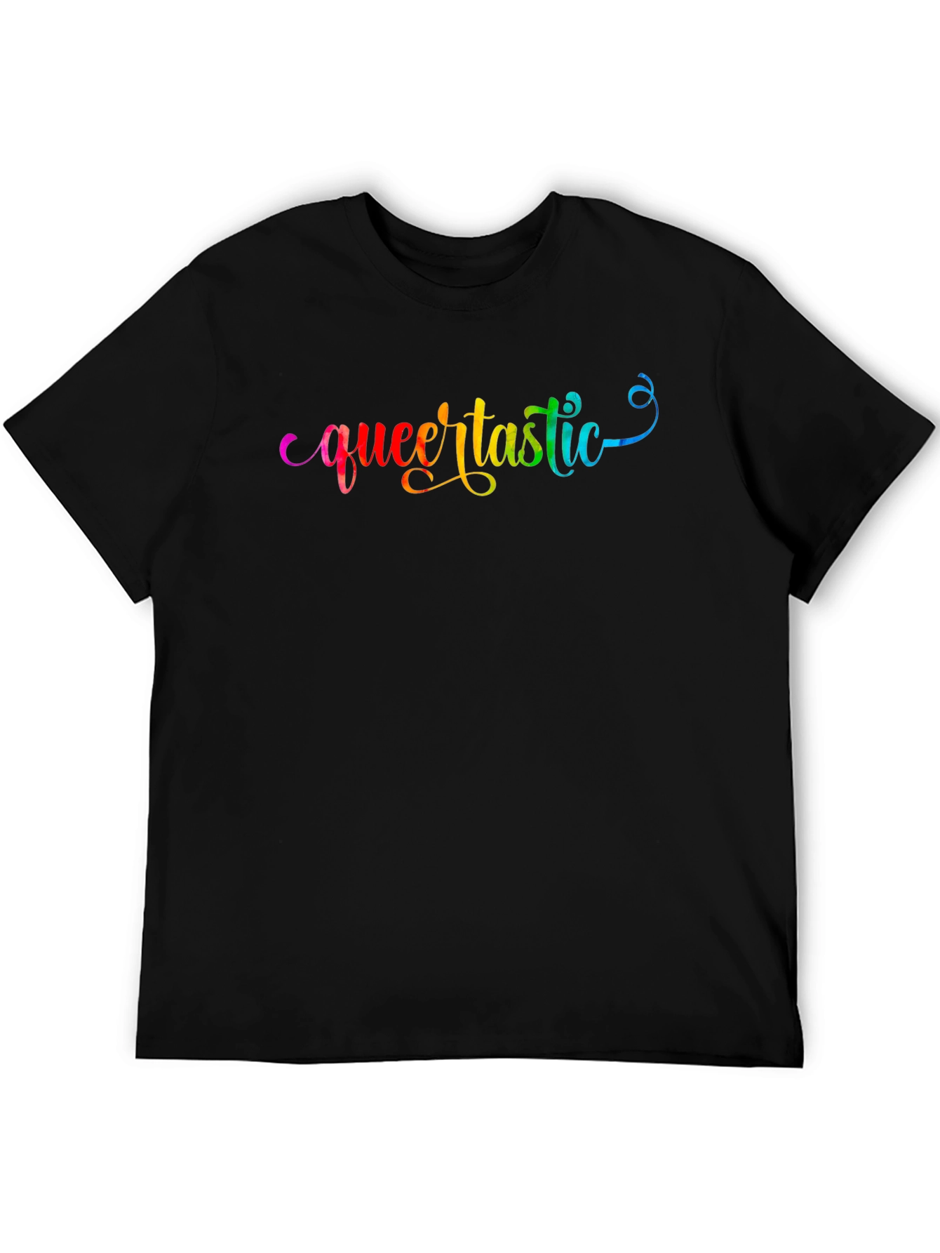 Queertastic Black T-Shirt - Pride Rainbow Text