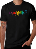 Queertastic Black T-Shirt - Pride Rainbow Text