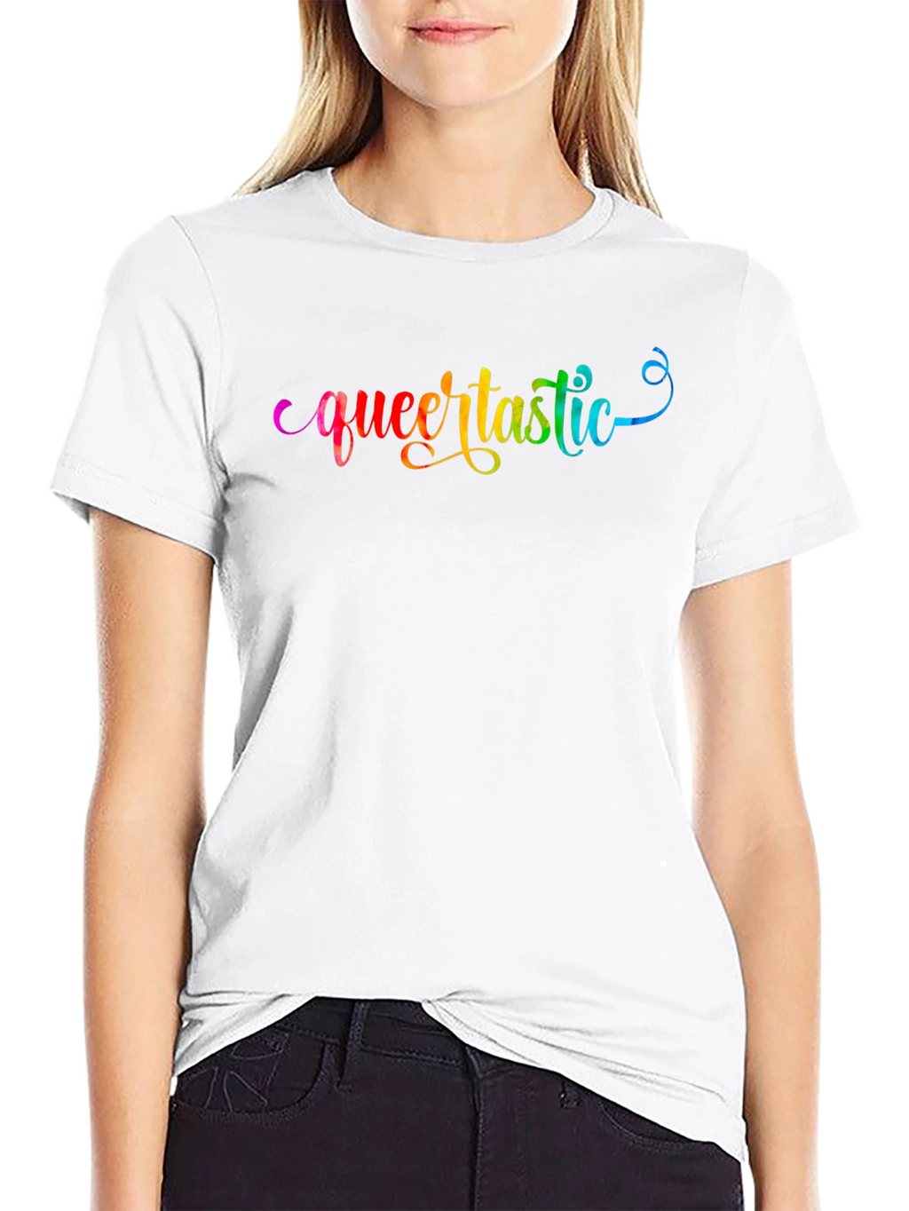 Queertastic Black T-Shirt - Pride Rainbow Text