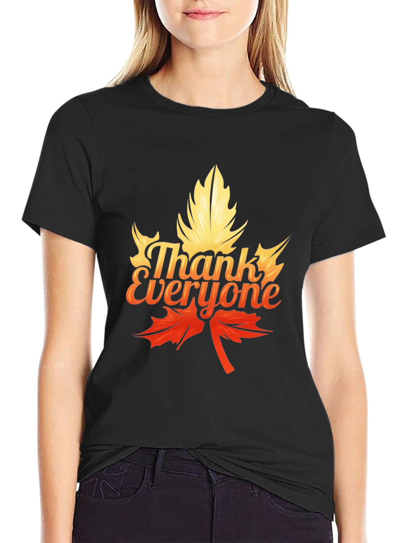 Thank Everyone Maple Leaf Graphic Tee - Black