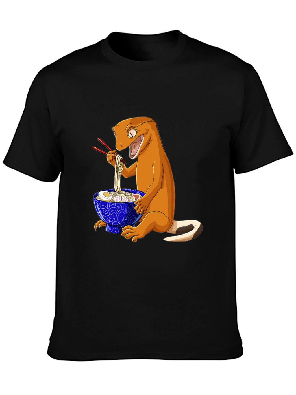 Gecko Ramen T-Shirt: Cute Cartoon Lizard Eating Noodles