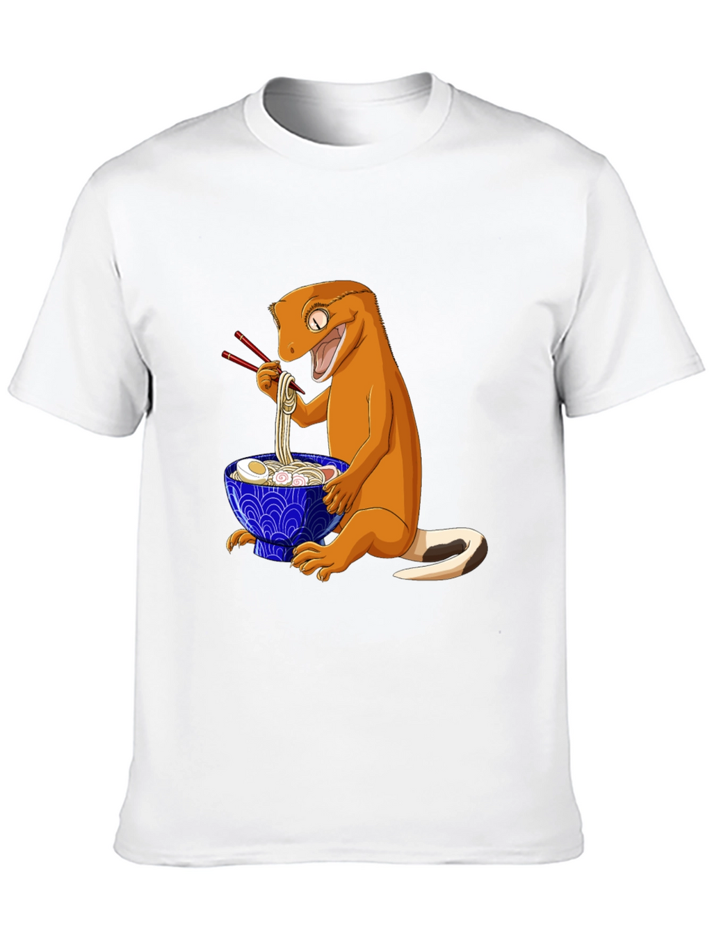 Gecko Ramen T-Shirt: Cute Cartoon Lizard Eating Noodles