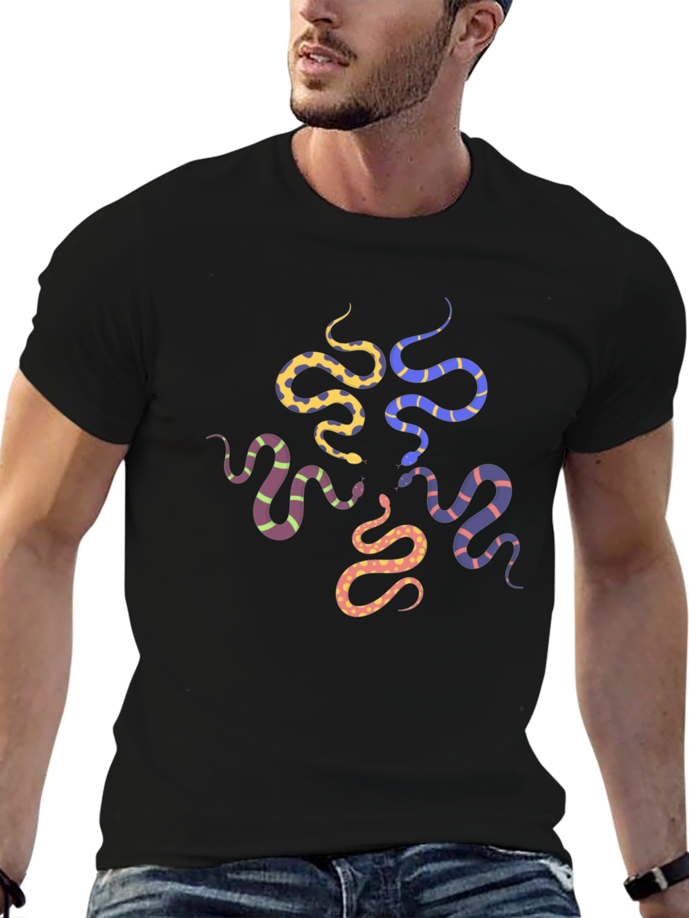 Snakes Graphic Print T-Shirt - Black