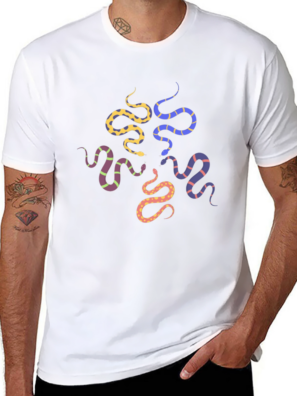 Snakes Graphic Print T-Shirt - Black