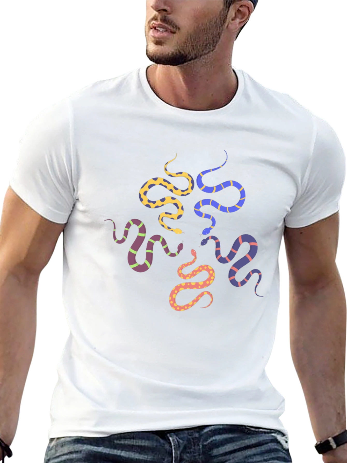 Snakes Graphic Print T-Shirt - Black