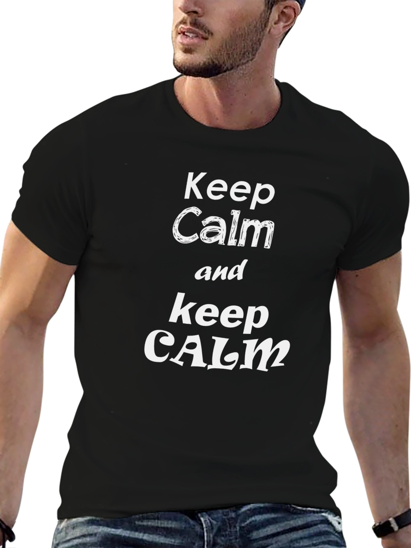 Keep Calm Graphic Tee - Black Cotton Casual T-Shirt