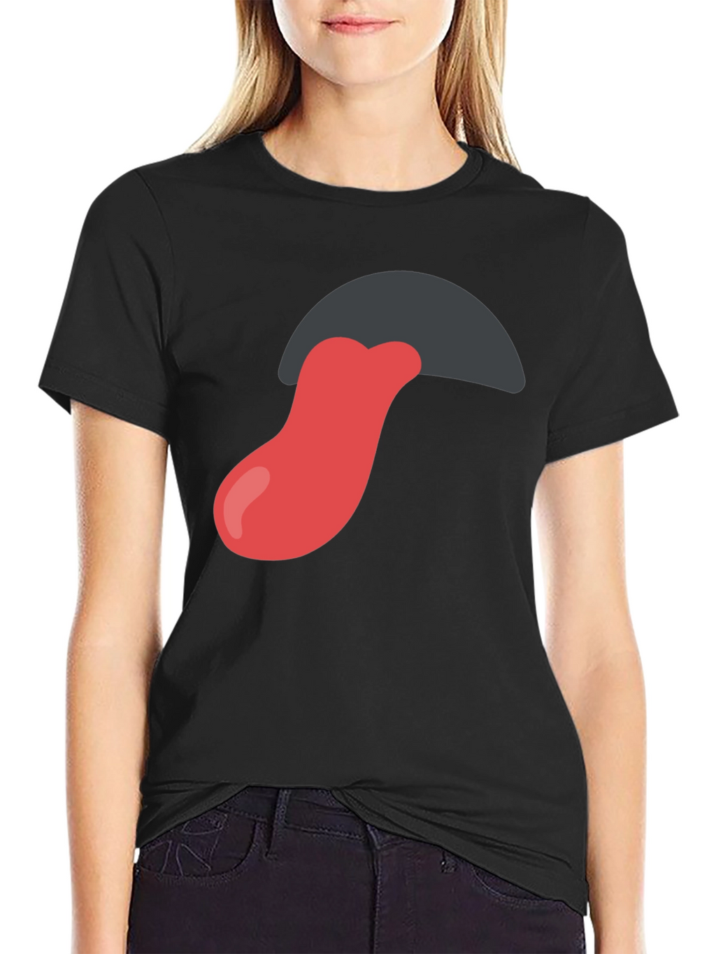 Tongue Out Graphic Tee - Black Cotton Blend Shirt