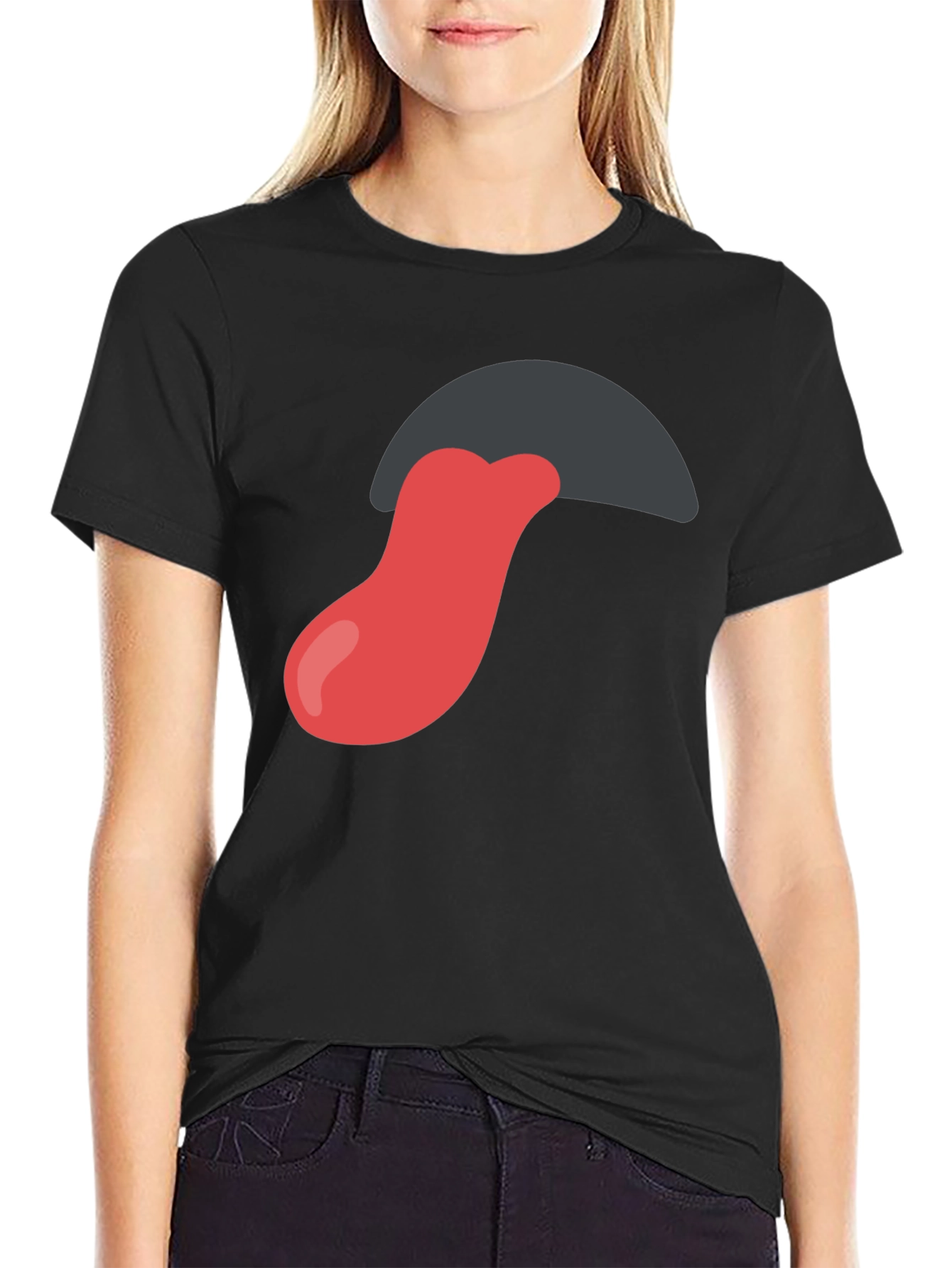 Tongue Out Graphic Tee - Black Cotton Blend Shirt
