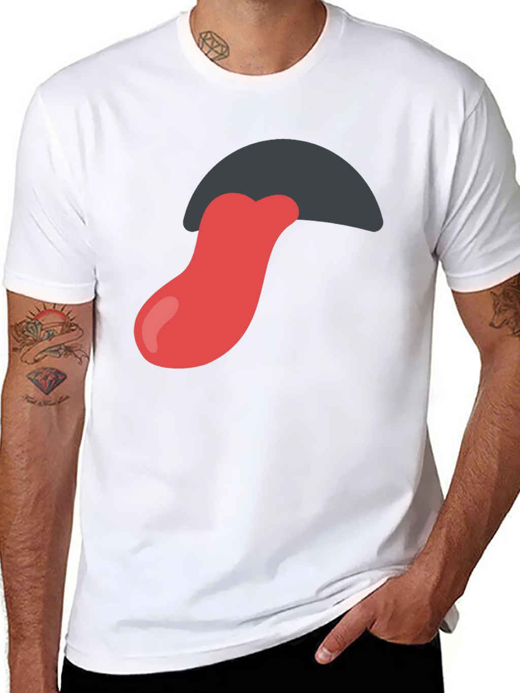 Tongue Out Graphic Tee - Black Cotton Blend Shirt