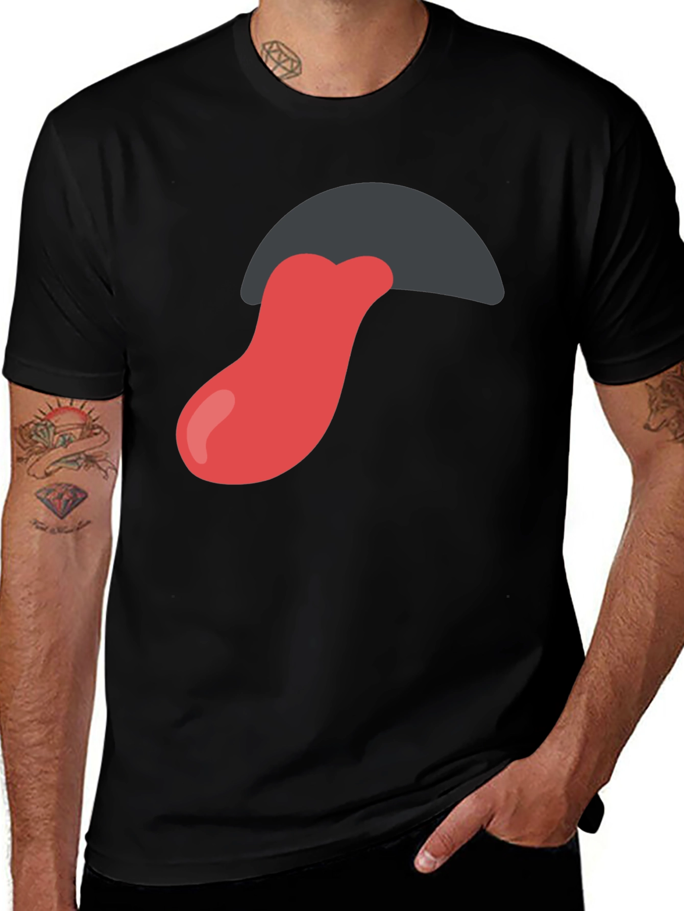 Tongue Out Graphic Tee - Black Cotton Blend Shirt