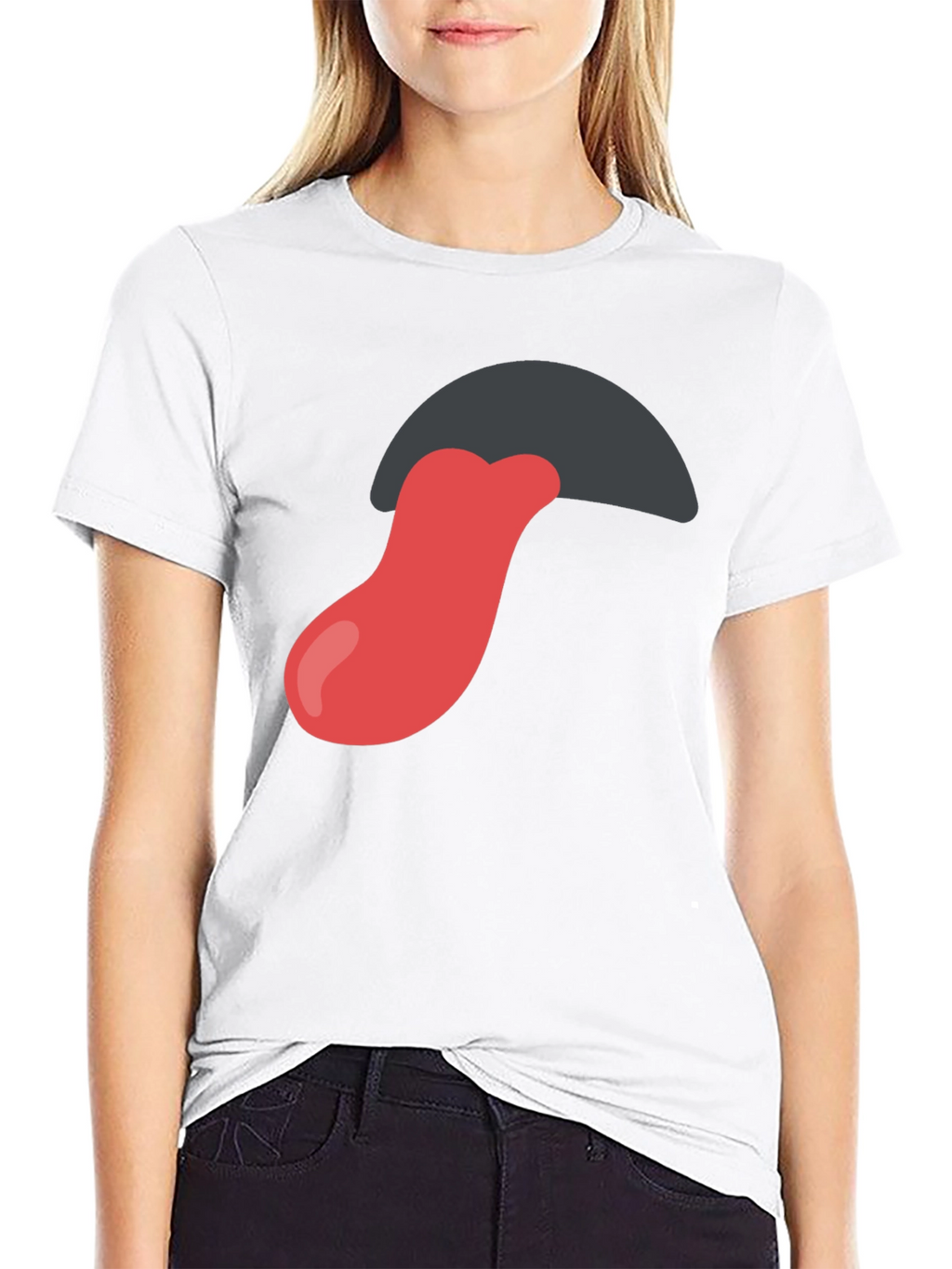 Tongue Out Graphic Tee - Black Cotton Blend Shirt