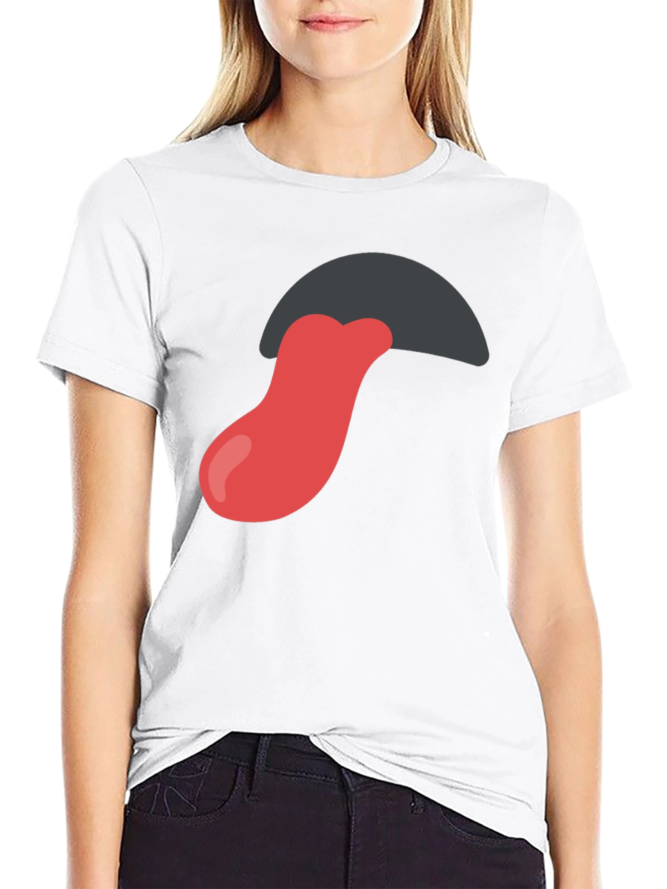 Tongue Out Graphic Tee - Black Cotton Blend Shirt