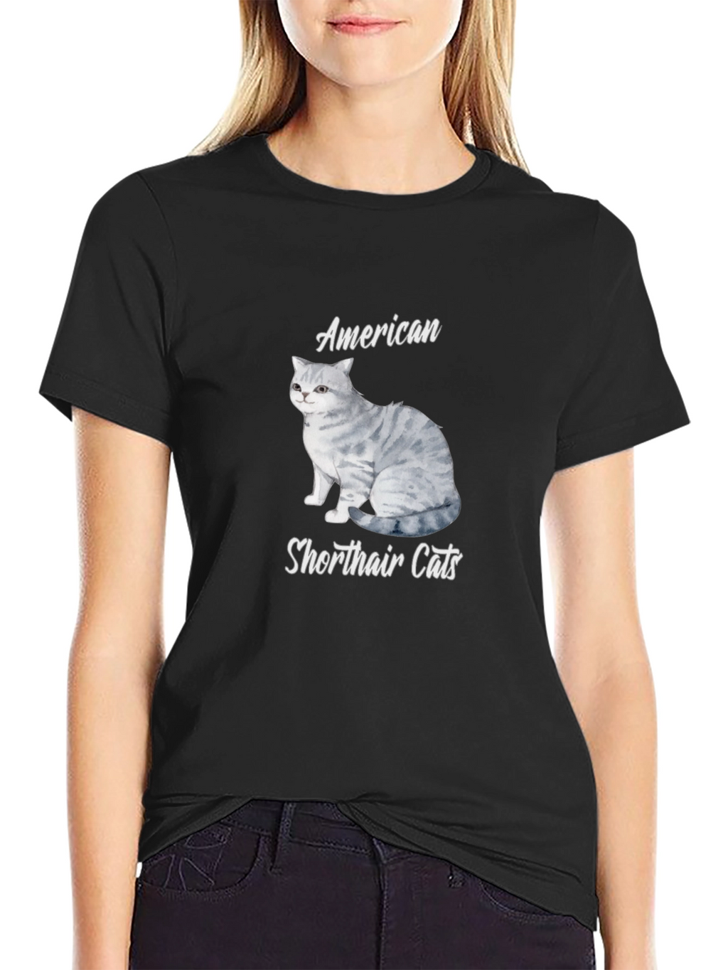 American Shorthair Cat T-Shirt - Unisex Black Tee