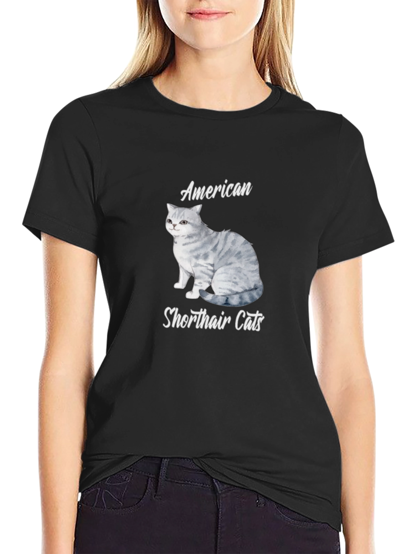 American Shorthair Cat T-Shirt - Unisex Black Tee