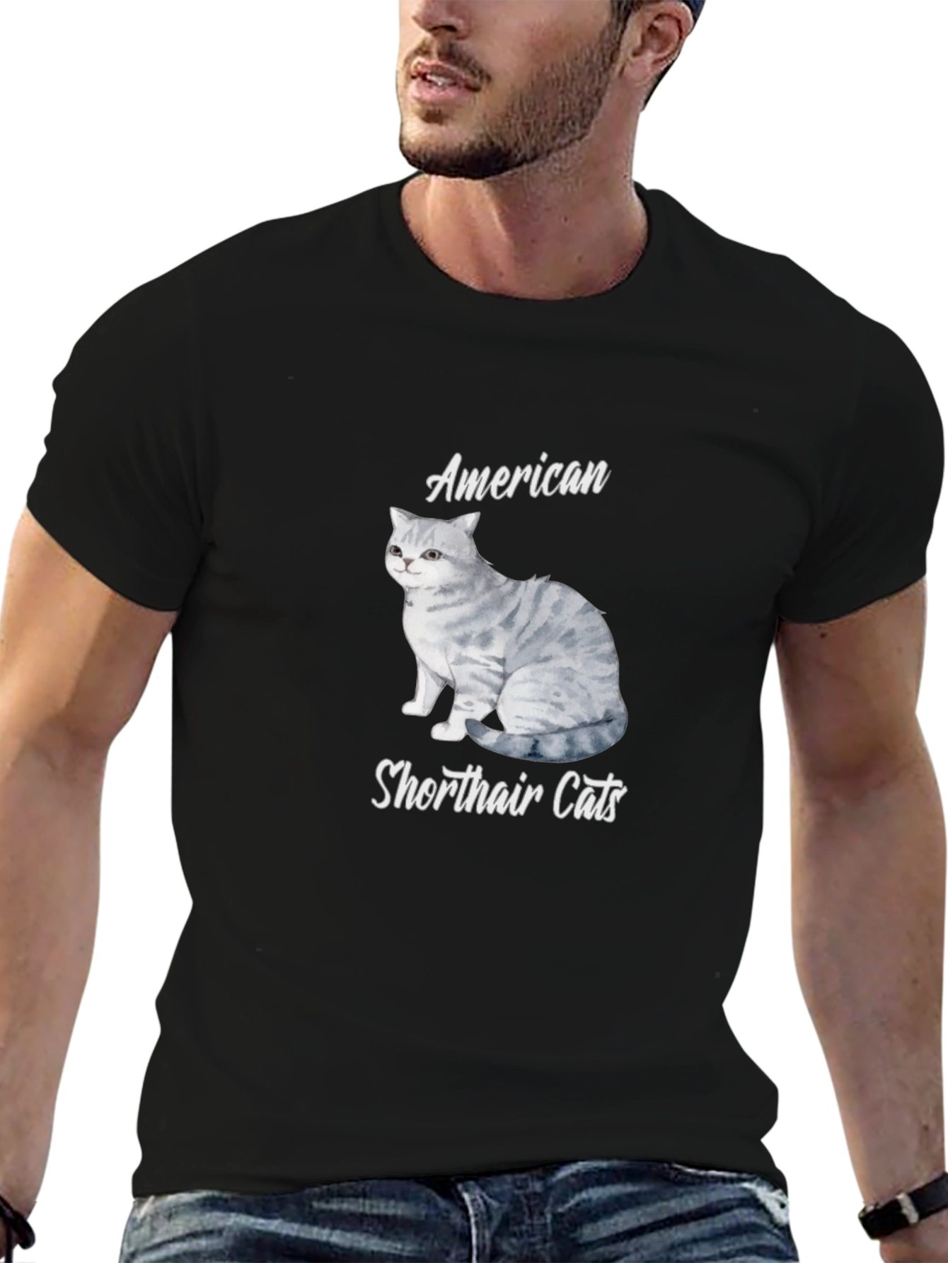 American Shorthair Cat T-Shirt - Unisex Black Tee