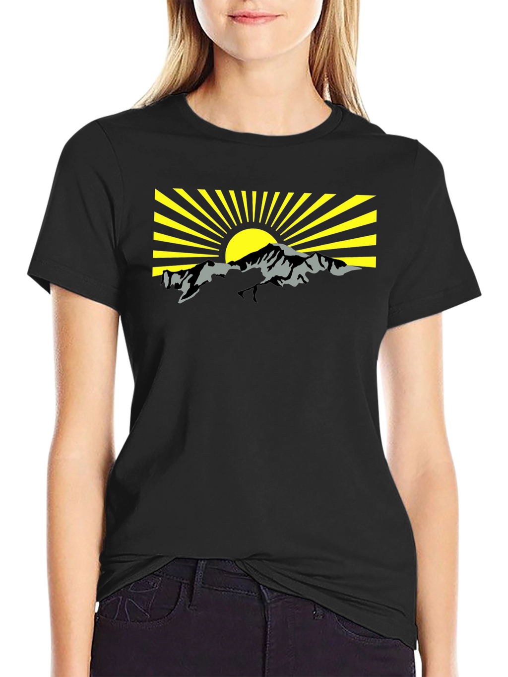 Mountain Sunrise Graphic Tee - Black Cotton T-Shirt