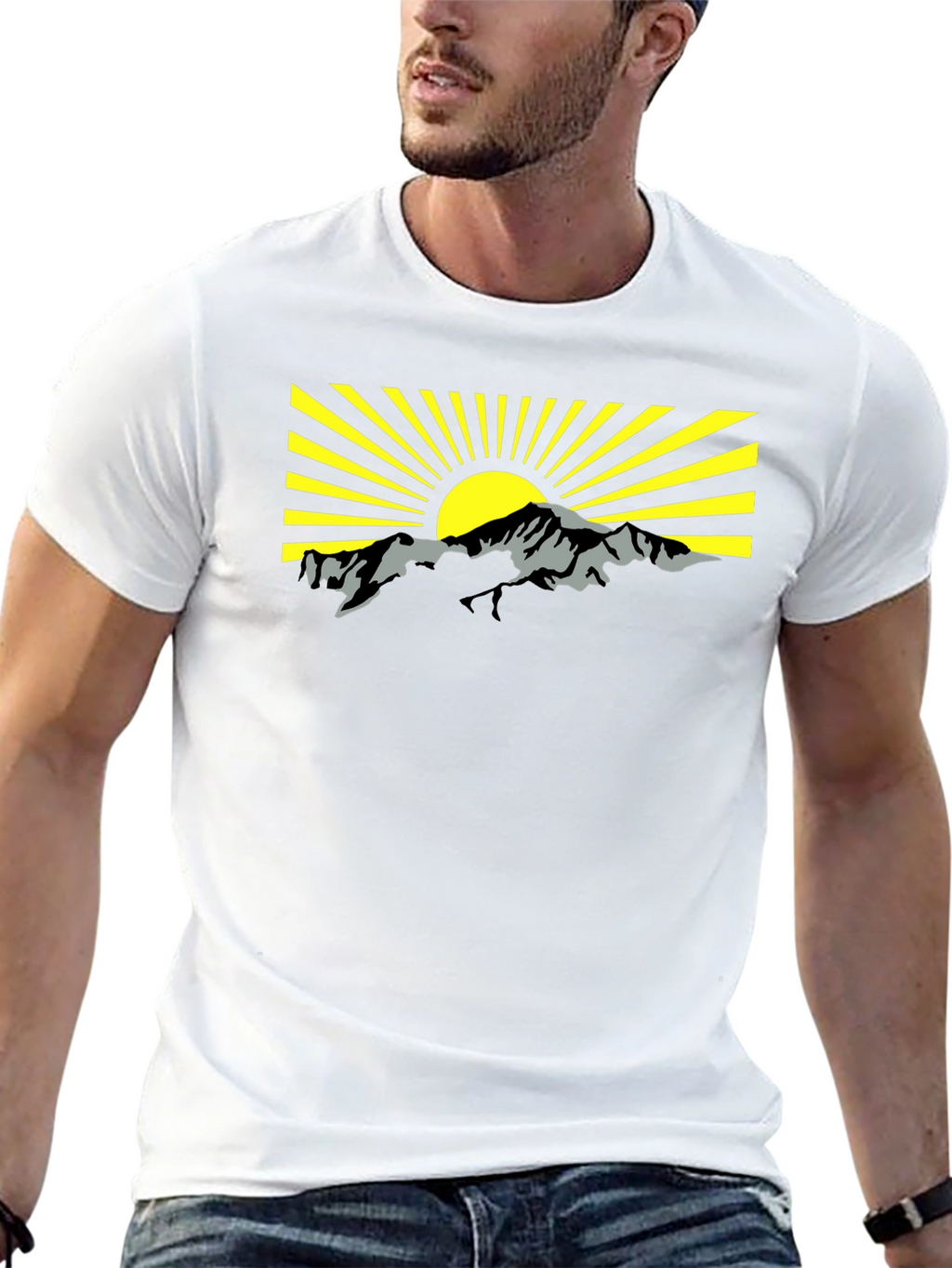 Mountain Sunrise Graphic Tee - Black Cotton T-Shirt
