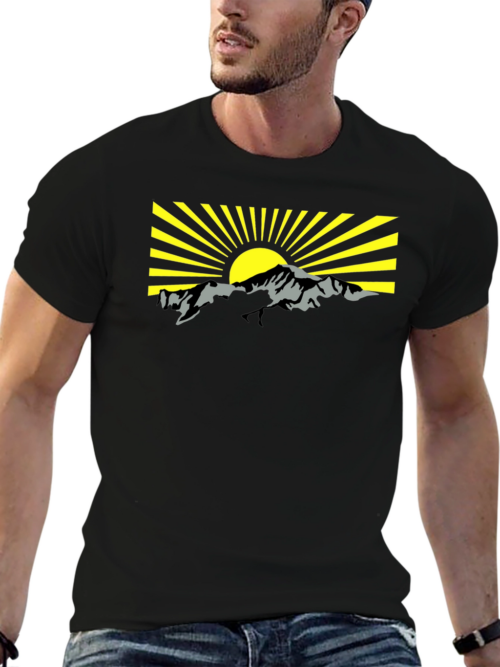 Mountain Sunrise Graphic Tee - Black Cotton T-Shirt