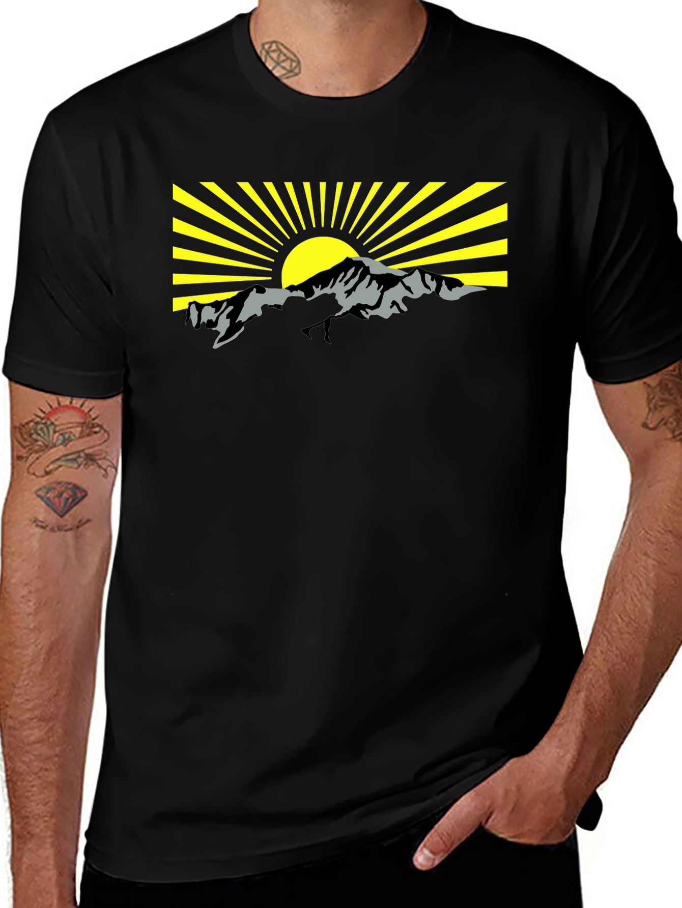 Mountain Sunrise Graphic Tee - Black Cotton T-Shirt