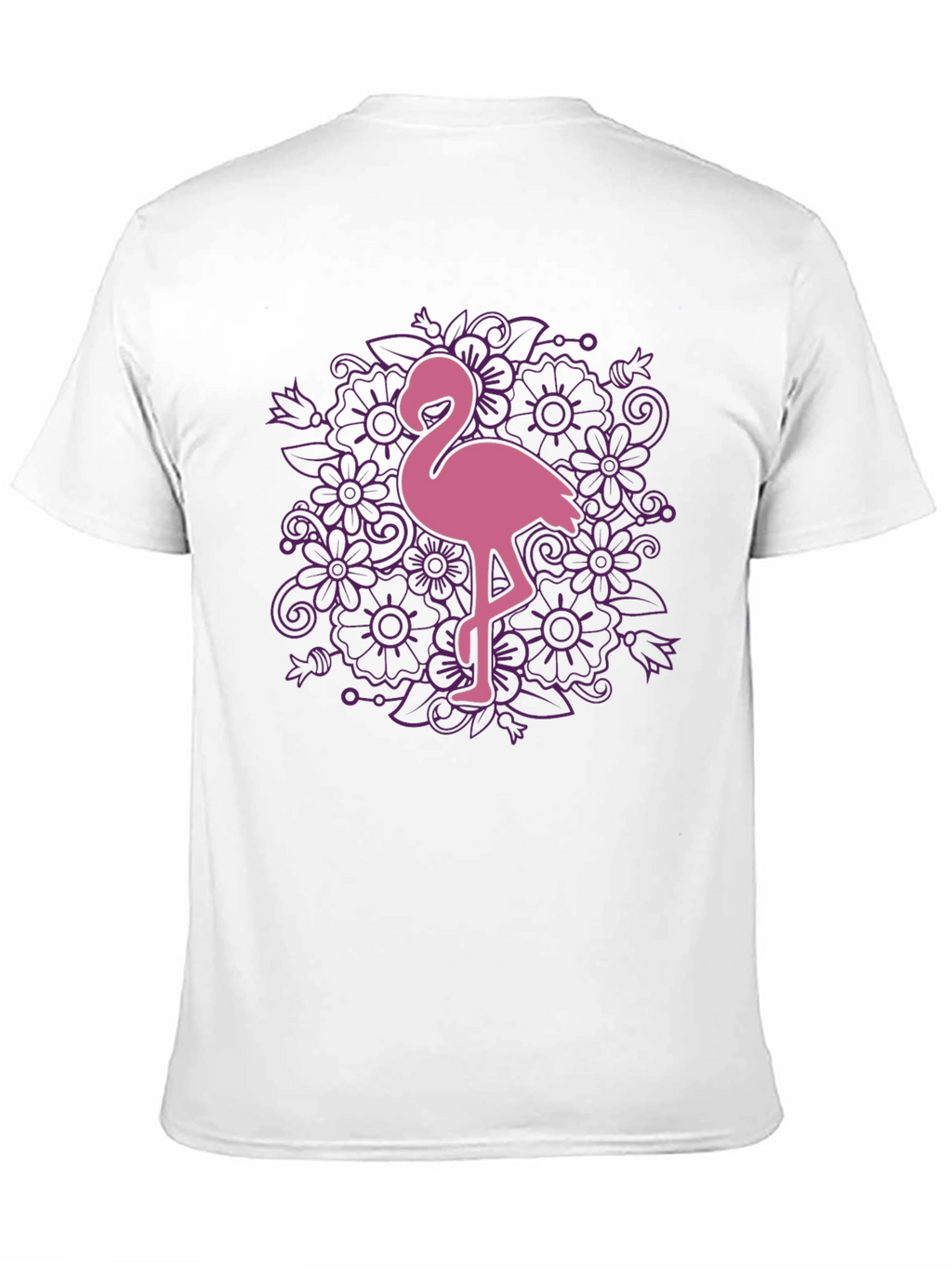 Floral Flamingo Graphic Tee - Black Cotton T-Shirt