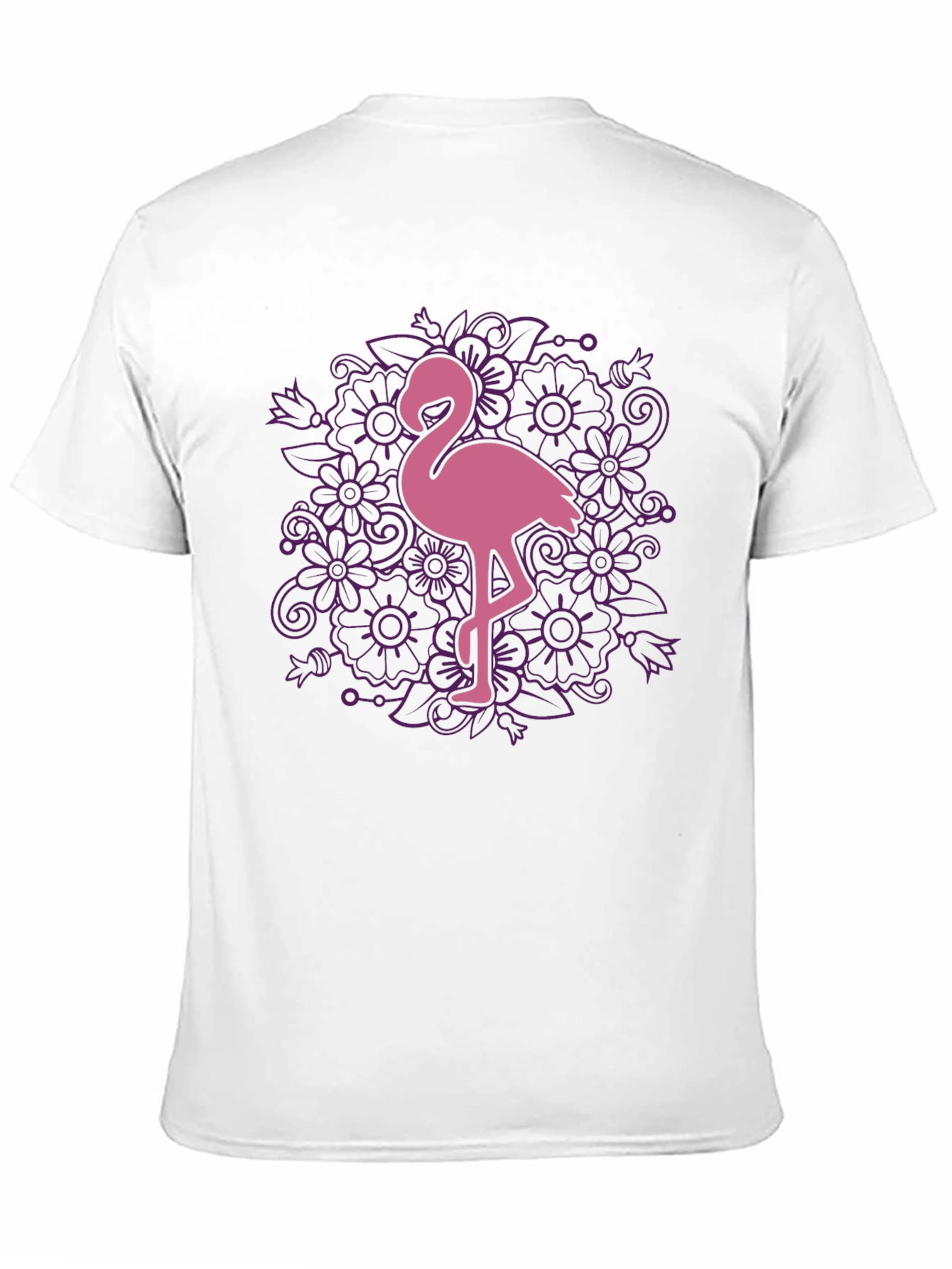 Floral Flamingo Graphic Tee - Black Cotton T-Shirt