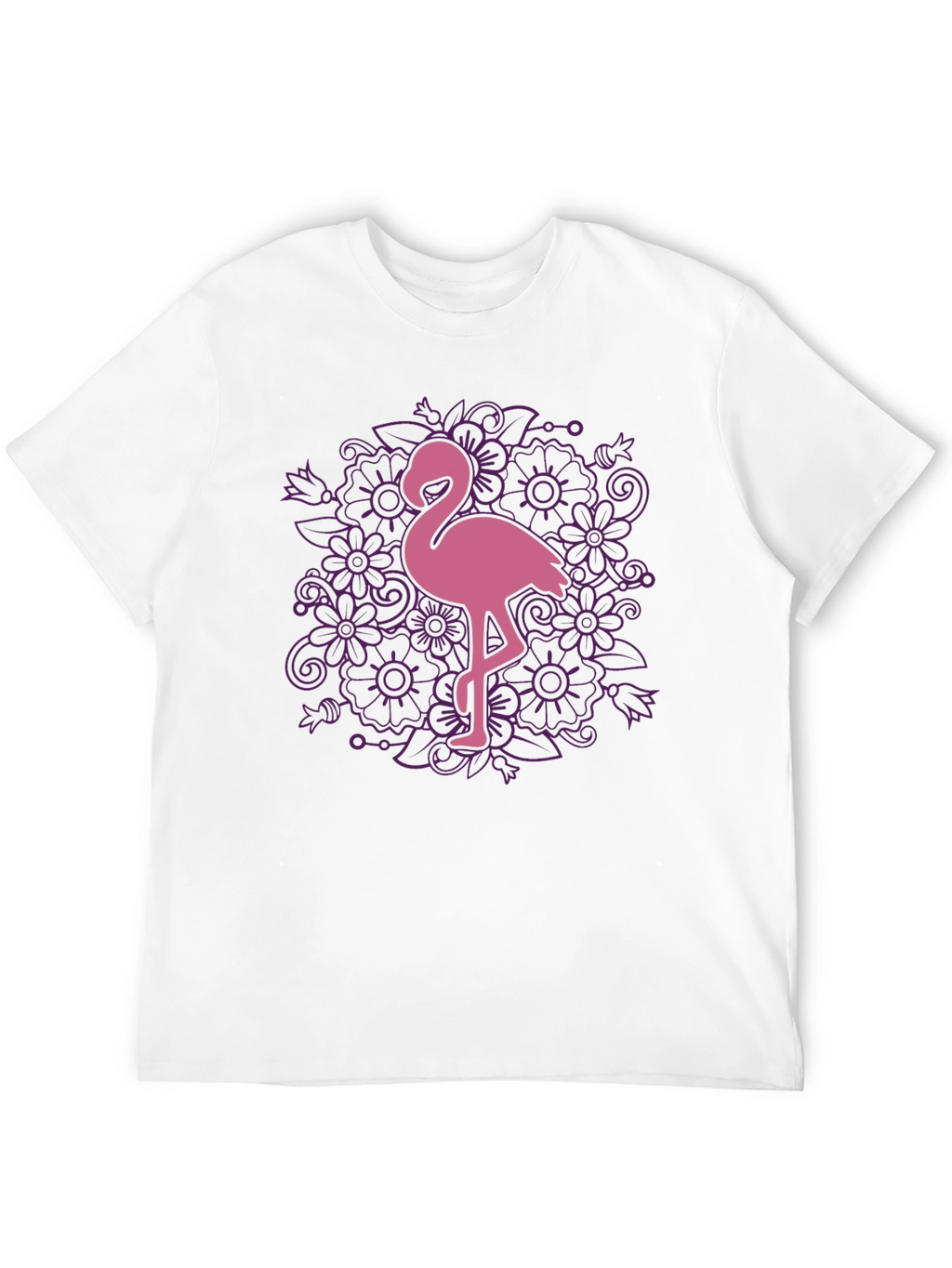 Floral Flamingo Graphic Tee - Black Cotton T-Shirt