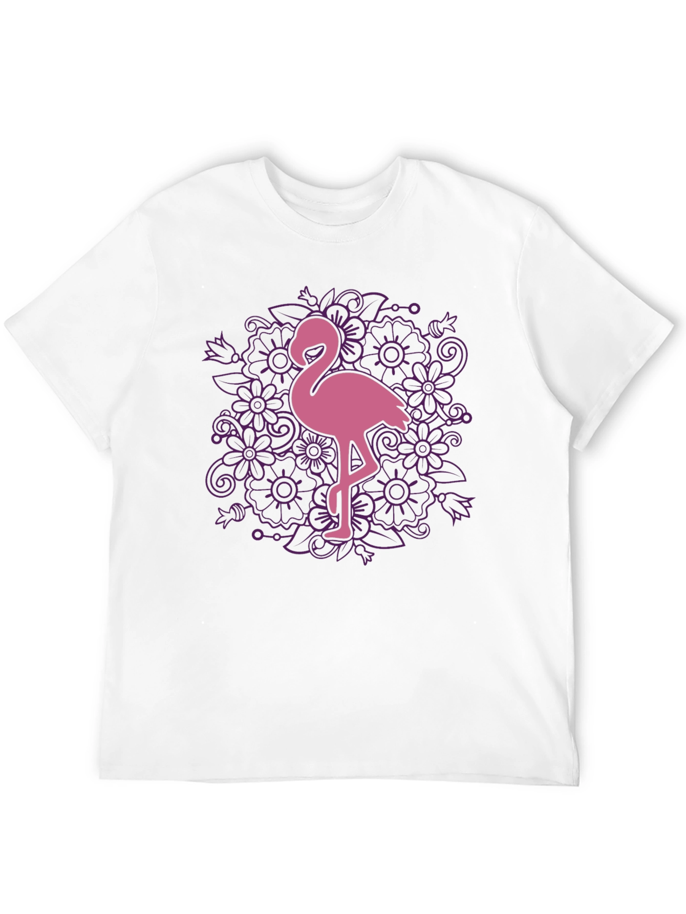 Floral Flamingo Graphic Tee - Black Cotton T-Shirt