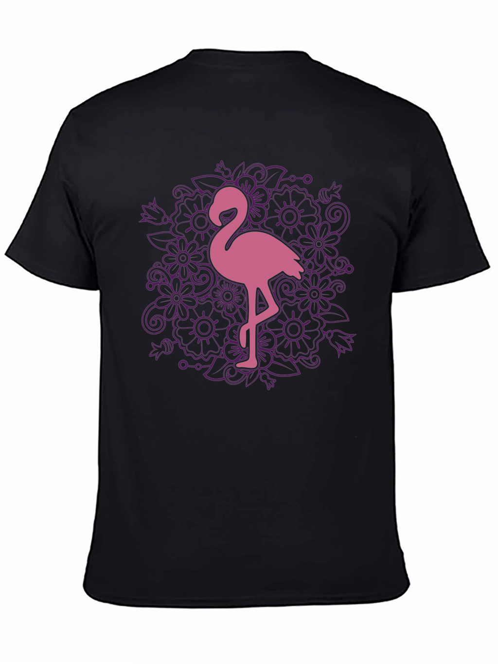 Floral Flamingo Graphic Tee - Black Cotton T-Shirt