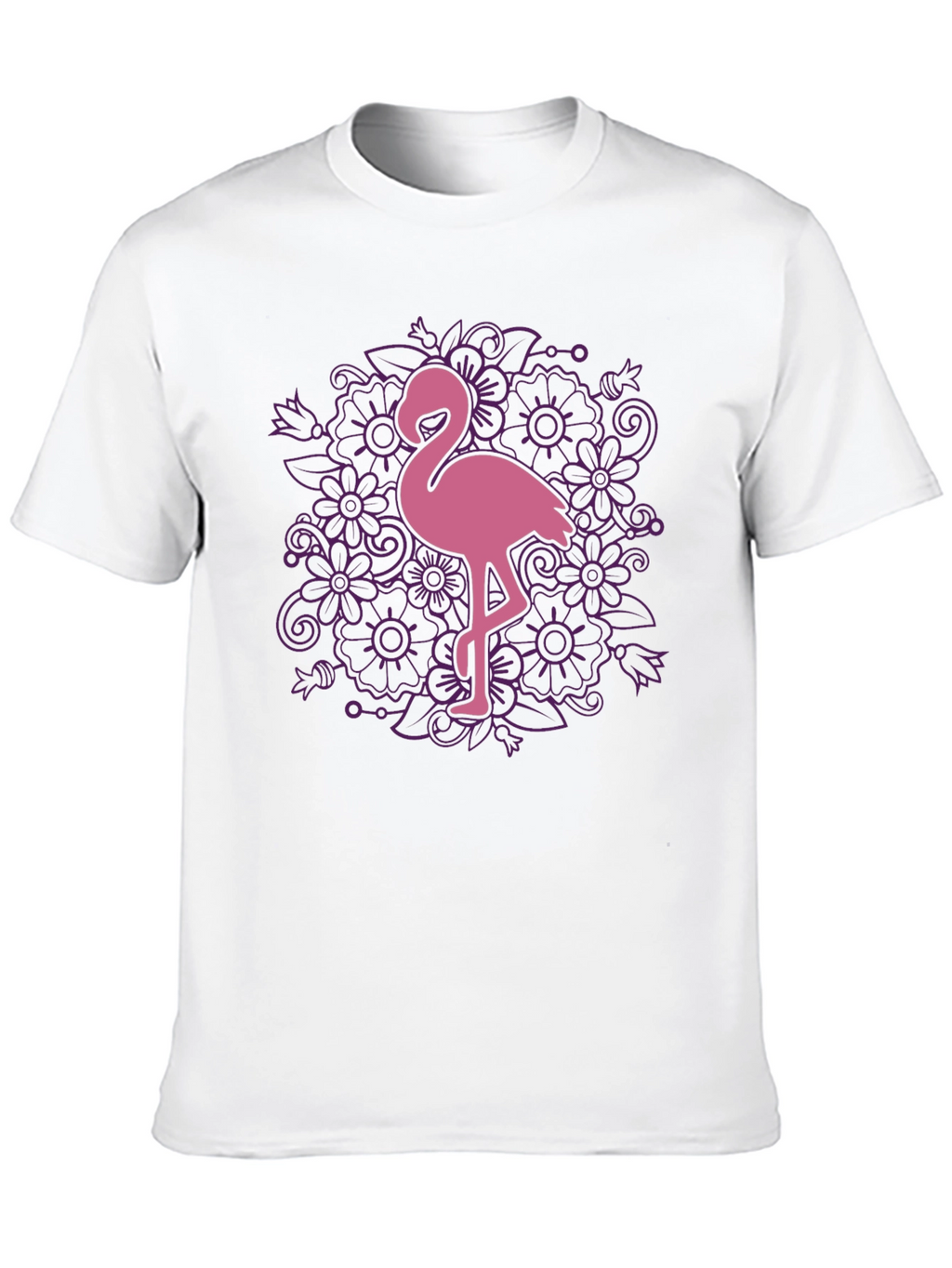 Floral Flamingo Graphic Tee - Black Cotton T-Shirt
