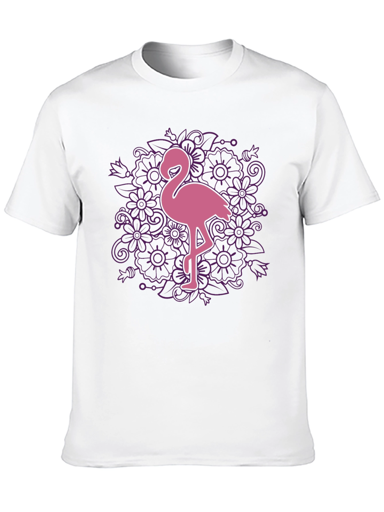 Floral Flamingo Graphic Tee - Black Cotton T-Shirt