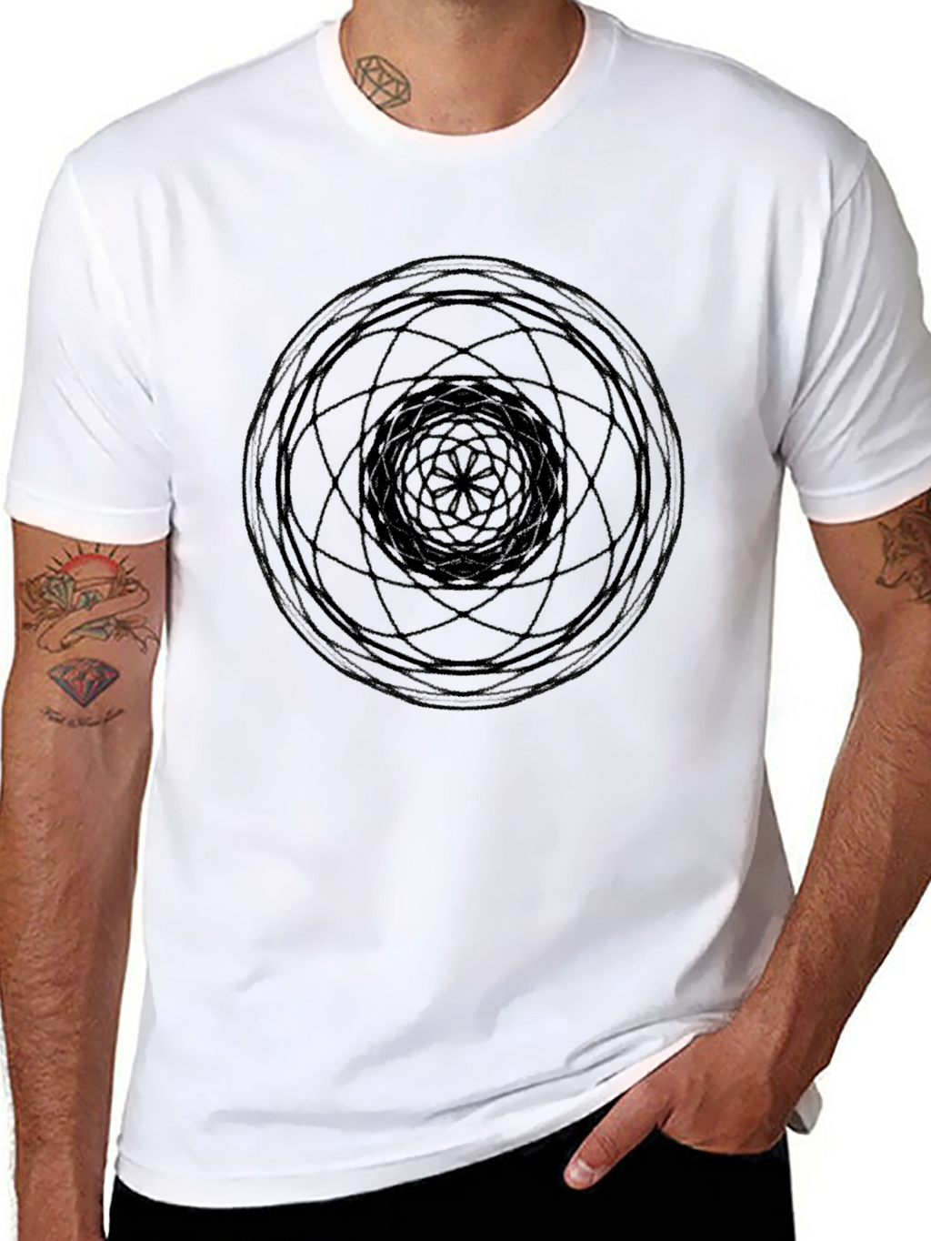 Geometric Circle Graphic Tee - Black Cotton T-Shirt