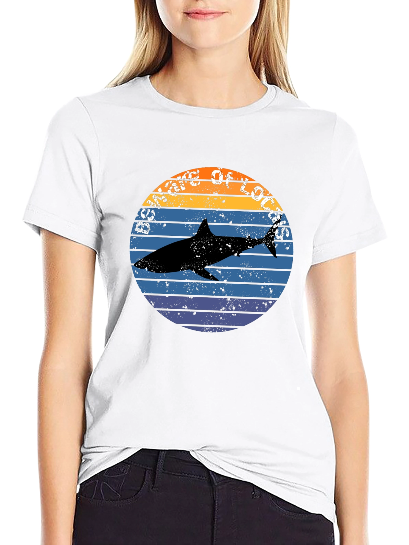 Retro Shark Sunset Graphic Tee - Black